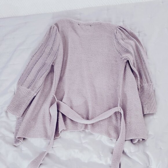 Vintage Y2K Costa Blanca Tie Waist Puff Sleeve Cardigan- Light Taupe/Lilac- XS - Picture 15 of 16